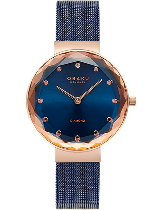 Obaku Obaku Diamond V300LXVLML  V300LXVLML кварцевые женские часы синий циферблат, браслет нержавеющая сталь с ip-покрытием — вид спереди
